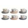 Set di Tazze e Piatti DKD Home Decor Azzurro Grigio Multicolore Rosa chiaro Porcellana 90 ml 11 x 11 x 2 cm (3 Unità)