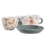 Set di Tazze e Piatti DKD Home Decor Azzurro Grigio Multicolore Rosa chiaro Porcellana 90 ml 11 x 11 x 2 cm (3 Unità)