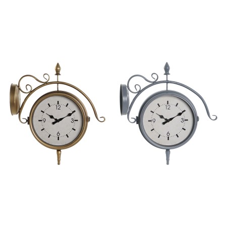 Orologio da Parete DKD Home Decor 43 x 14,5 x 47 cm Cristallo Grigio Dorato Ferro Tradizionale (2 Unità)