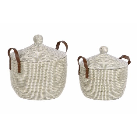 Set di Cestini DKD Home Decor Naturale Marrone Chiaro Poliuretano Erba di mare 42 x 42 x 45 cm