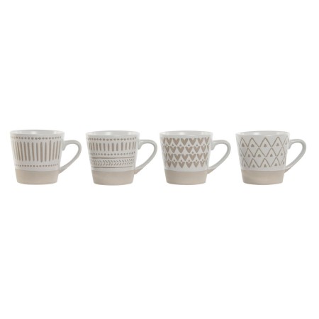 Set di Tazze da Caffè Home ESPRIT Bianco Beige Gres 180 ml 4 Pezzi