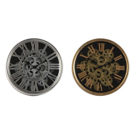 Orologio da Parete Home ESPRIT Nero Dorato Argentato Metallo Cristallo 25 x 6,3 x 25 cm (2 Unità)