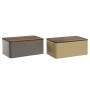 Portapane Home ESPRIT Beige Grigio Metallo Acacia 33 x 18 x 12 cm (2 Unità)