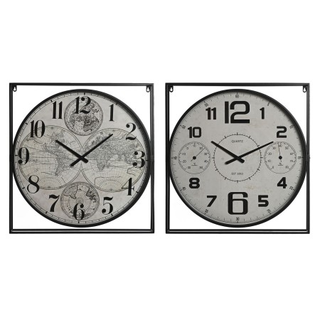 Orologio da Parete Home ESPRIT Bianco Nero Metallo Legno MDF 62 x 6 x 65 cm (2 Unità)