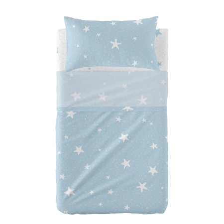 Set di Lenzuola HappyFriday Basic Kids Little star Azzurro Culla Neonato 2 Pezzi