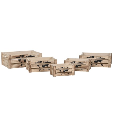 Set di Scatole Decorative Home ESPRIT Marrone Nero Legno di paulownia Mappamondo 39 x 28 x 14,5 cm (5 Pezzi)