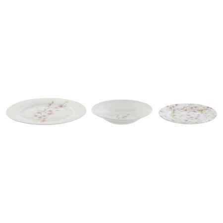 Set di Stoviglie Home ESPRIT Bianco Verde Rosa Porcellana 18 Pezzi 27 x 27 x 2 cm