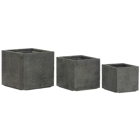 Set di vasi da fiori Home ESPRIT Grigio scuro Fibra di Vetro Magnesio 44,5 x 44,5 x 43 cm (3 Unità)