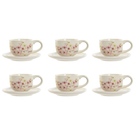 Set di 6 Tazze con Piatto Home ESPRIT Giallo Bianco Rosa Lilla Metallo Dolomite 180 ml