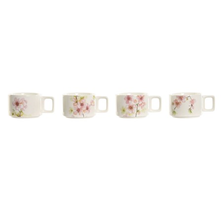 Set di Tazze da Caffè Home ESPRIT Bianco Rosa Lilla Metallo Bambù Dolomite 260 ml