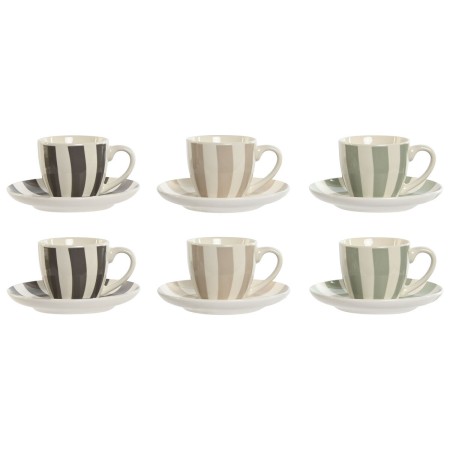 Set di 6 Tazze con Piatto Home ESPRIT Verde Beige Grigio Porcellana 90 ml 8,5 x 6,2 x 5,5 cm