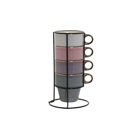 Set di 4 Tazze Mug Home ESPRIT Azzurro Bianco Grigio Rosso Granato Metallo Gres 12 x 12 x 21,5 cm