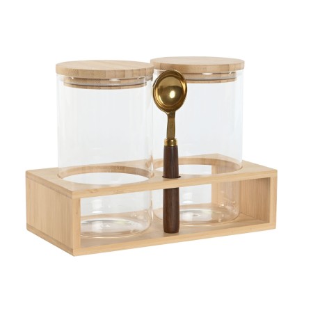 Set di 2 Barattoli Home ESPRIT Dorato Naturale Bambù Vetro Borosilicato 24 x 12 x 18,5 cm