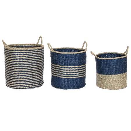 Set di Cestini Home ESPRIT Azzurro Naturale Juta Erba di mare Mediterraneo 43 x 43 x 54 cm (3 Pezzi)