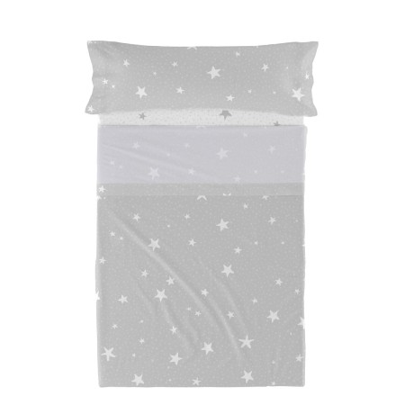 Set di Lenzuola HappyFriday Basic Kids Little star Grigio Singolo 2 Pezzi