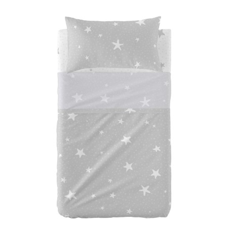 Set di Lenzuola HappyFriday Basic Kids Little star Grigio Culla Neonato 2 Pezzi