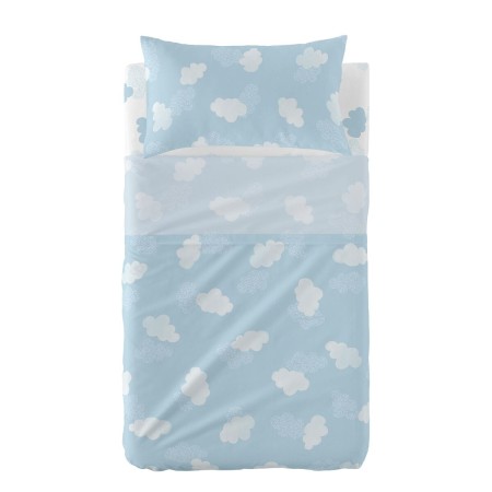 Set di Lenzuola HappyFriday Basic Kids Clouds Azzurro 2 Pezzi