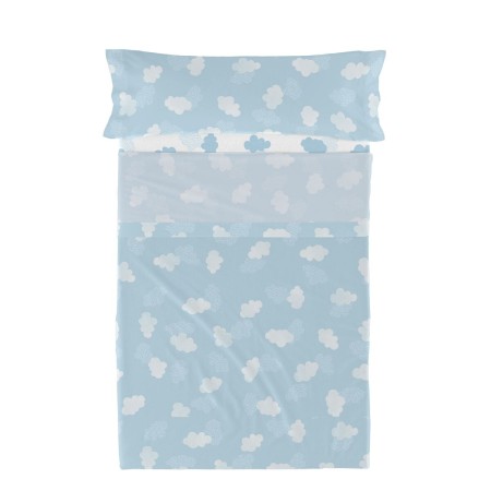 Set di Lenzuola HappyFriday Basic Kids Clouds Azzurro Singolo 180 x 270 cm 2 Pezzi