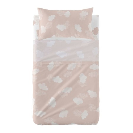 Set di Lenzuola HappyFriday Basic Kids Clouds Rosa Culla Neonato 2 Pezzi