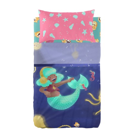 Set di Lenzuola HappyFriday Mr Fox Happy Mermaid Multicolore Culla Neonato 2 Pezzi