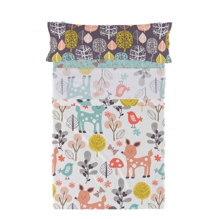 Set di Lenzuola HappyFriday Moshi Moshi Woodland Multicolore Singolo 2 Pezzi