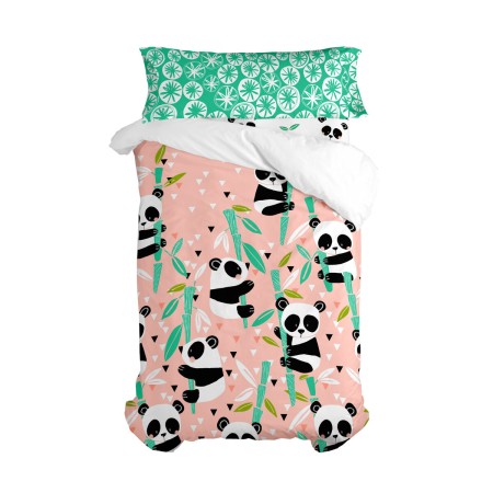 Set di copripiumino HappyFriday Moshi Moshi Panda Garden Rosa Singolo 2 Pezzi