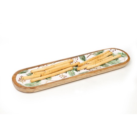 Vassoio per aperitivi Romimex Bianco Verde Legno di mango Ovalada Fogli 40 x 2 x 10 cm