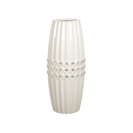 Vaso Romimex Bianco Argentato Ceramica 13 x 32 x 13 cm