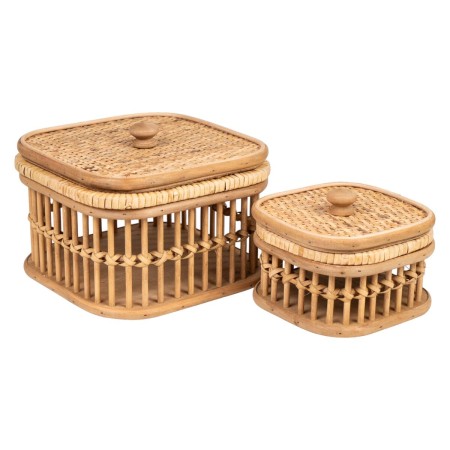 Set di Scatole Decorative Romimex Marrone vimini Legno MDF 19 x 14 x 19 cm 2 Pezzi