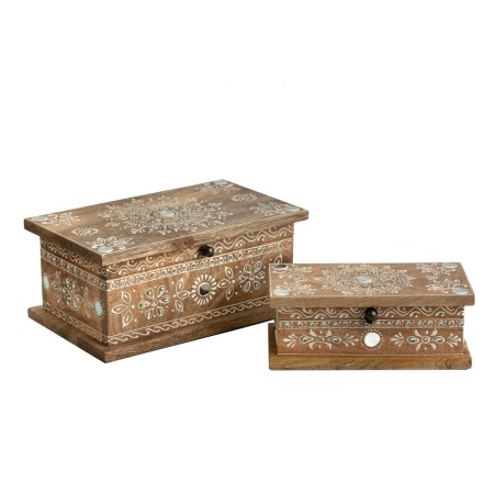 Set di Scatole Decorative Romimex Marrone Legno di mango 25 x 9 x 15 cm 2 Pezzi