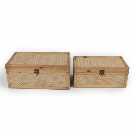 Set di Scatole Decorative Romimex Naturale Legno (2 Pezzi)