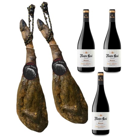 Spalla di Prosciutto Linaje Negro 3,5 kg x 2 Bottiglia di vino rosso 750 ml x 3 Monte Real