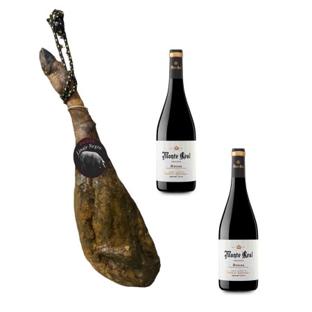 Spalla di Prosciutto Linaje Negro 5 kg Bottiglia di vino rosso 750 ml x 2 Monte Real