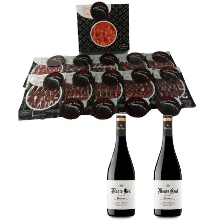 Spalla di Prosciutto Linaje Negro 100 g x 10 Bottiglia di vino rosso 750 ml x 2 Monte Real