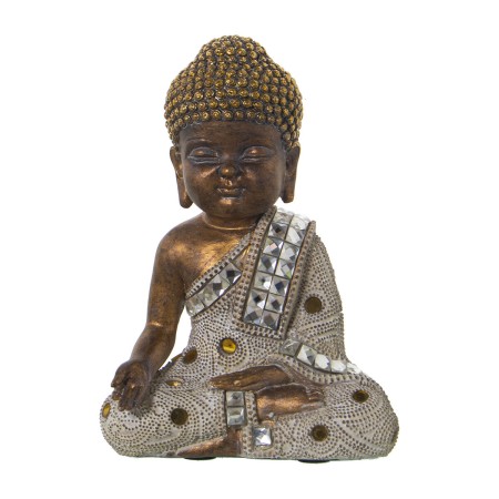 Statua Decorativa Alexandra House Living Bianco Dorato Acrilico Plastica Melammina Buddha 14 x 9 x 20 cm