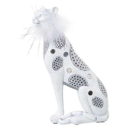 Statua Decorativa Alexandra House Living Bianco Argentato Plastica Leopardo 12 x 15 x 27 cm