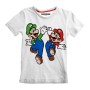 Maglia a Maniche Corte per Bambini Super Mario Mario and Luigi Bianco