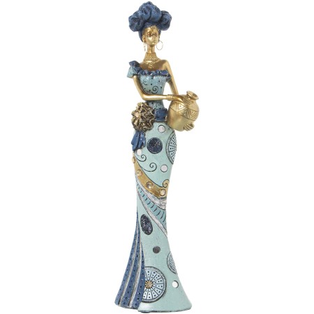 Statua Decorativa Alexandra House Living Azzurro Dorato Plastica Africana 11 x 15 x 45 cm