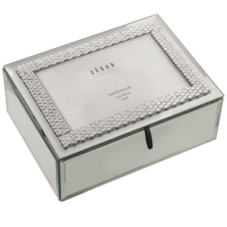 Scatola-Portagioie Alexandra House Living Grigio Cristallo Specchio 15 x 8 x 20 cm