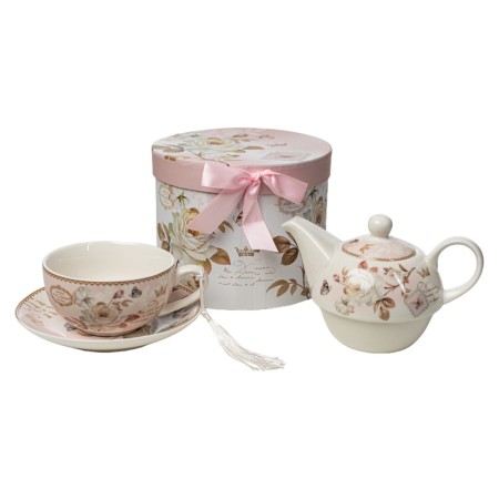 Set di Tazze e Piatti Romimex Rosa Ceramica 17 x 20 x 17 cm