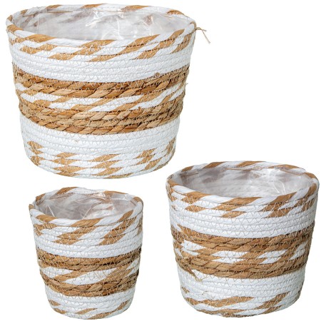 Set di vasi da fiori Alexandra House Living Bianco Rattan Fibra naturale 3 Pezzi