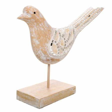 Statua Decorativa Alexandra House Living Bianco Naturale Legno Vetro Uccello 26 x 12 x 30 cm