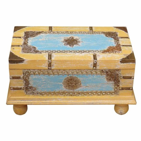 Baule Alexandra House Living Giallo Azzurro Legno di mango 28 x 27 x 50 cm Stile artigianale