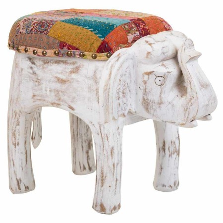 Sgabello Alexandra House Living Bianco Legno di mango Tessuto 51 x 37 x 36 cm Elefante