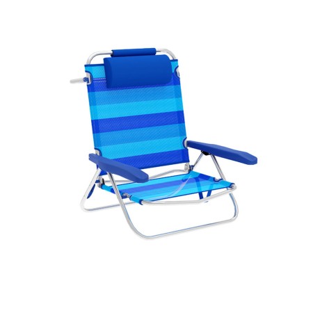 Marbueno Sedia Pieghevole 5 Posizioni Alluminio con Cuscino Righe Blu Mare e Piscina 61X68X82 cm 10242