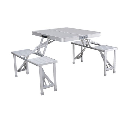 Set Marbueno Tavolo e 4 Sedie con Foro Ombrello Pieghevole Alluminio Grigio Campeggio e Spiaggia 136X85X67 cm 10439