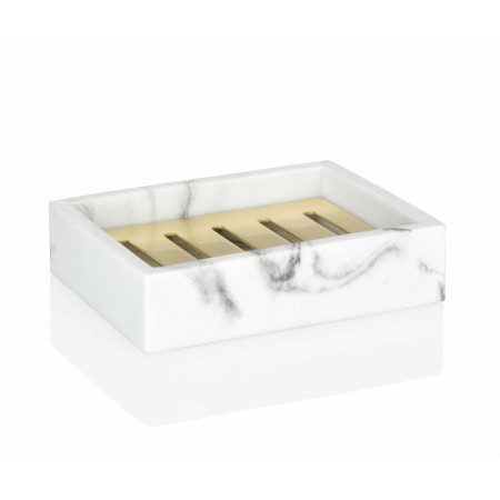 Portasapone Alexandra House Living Bianco Dorato Acciaio inossidabile Poliresina 9 x 3 x 12 cm