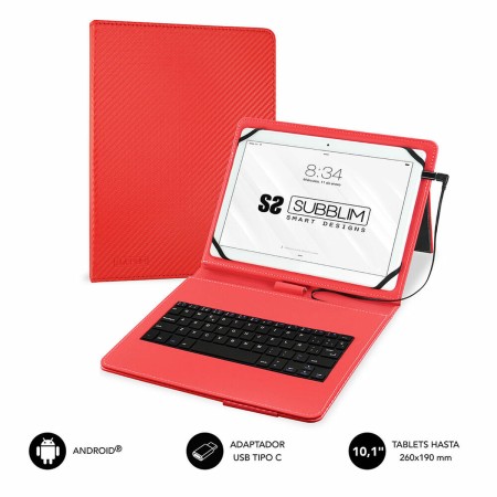 Custodia per Tablet e Tastiera Subblim SUB-KT1-USB002 10.1" Rosso Qwerty in Spagnolo QWERTY