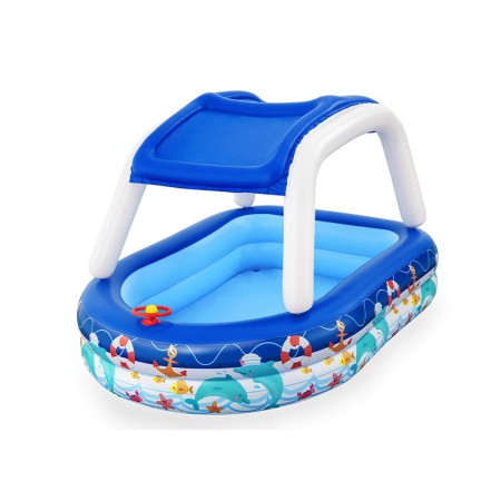 Bestway Piscina Gonfiabile Bambini Tetto Rimovibile Barca con Volante 213x155x132 cm +3 Anni Giardino 54370