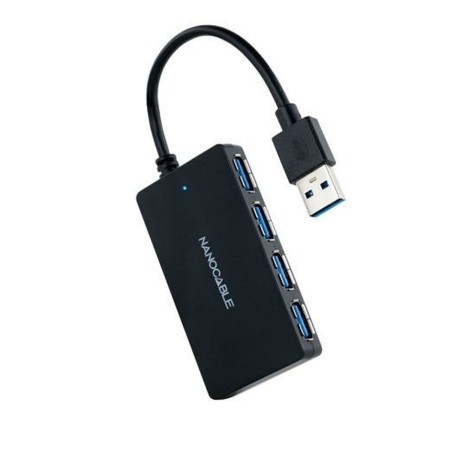 Hub USB NANOCABLE Hub USB 3.0 con 4 Puertos de USB 3.0, USB-A/M-USB 3.0/H, Negro, 15 cm Nero